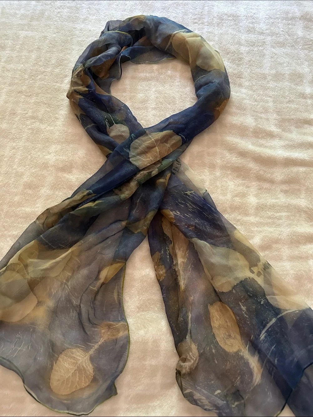 Sheer Blue Leaf-Print Women's Silk Scarf, NWT